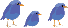 three cartoon blue birds perched on the heading